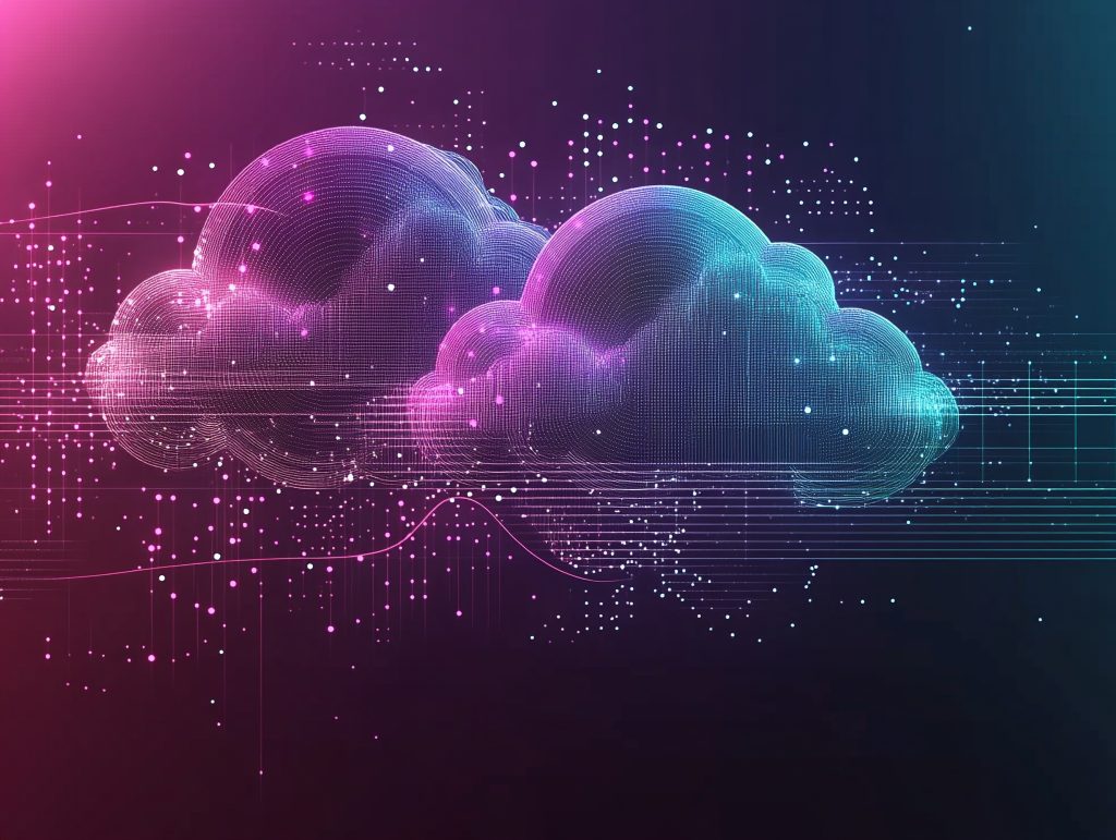 Elegant digital technology design abstract cloud visuals with layered gradients